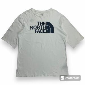 THE NORTH FACE ザノースフェイス ロゴ五分袖Tシャツ カットソー L ホワイト アウトドア 両面プリント