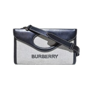 バーバリー BURBERRY フォールドオーバー ポケットバッグ ショルダーバッグ キャンバス 黒 ブラック メンズ