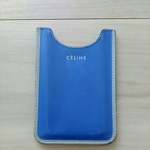 セリーヌ　スマホケース　CELINE iphone4用　革　ブルー　縁取りグレー