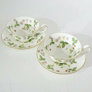 ★中古★WEDGWOOD ウェッジウッド ワイルド ストロベリー ティーカップ&ソーサー ピオニー ペア 箱無し★【SP426】