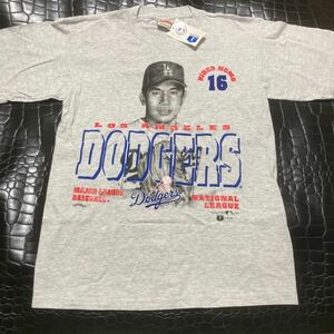 希少デッドストック90年代ロサンゼルス ドジャース 野茂英雄 16 Tシャツ サイズ：L グレーMLB Los Angeles Dodgers 
