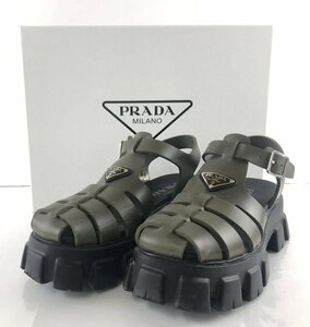 即決　極美品　PRADA プラダ 希少　モリノス フォームラバー 三角プレート サンダル☆6サイズ　カーキ