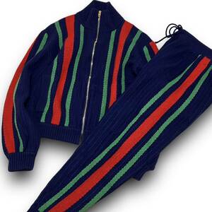 美品 22AW GUCCI 50万 シェリーライン セットアップ 上下 ニット ウール ストライプ ボンバー ジャケット L トラック パンツ ジップ グッチ