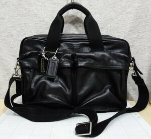 【美品　人気】COACH　コーチ　70859　オールレザー　ビジネスバッグ　書類鞄　ショルダーバッグ　斜め掛け　２WAY　黒　ブラック