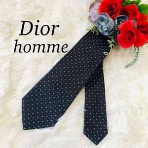 DiorHOMME ディオールオム ネクタイ ブランドネクタイ 総柄 ブラック 黒 ネイビー 紺 ビジネス 結婚式 Dior DIOR 美品 剣先 8.2cm