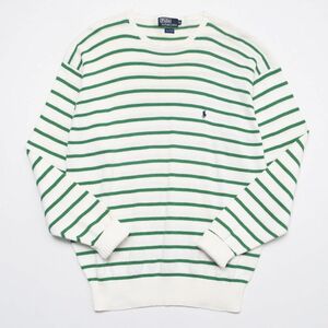 TH4893 ポロラルフローレン/Polo by Ralph Lauren*セーター*ホワイト×グリーン*ボーダー*コットン*丸首*ニット*メンズ*sizeLL