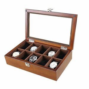 訳あり 腕時計ケース コレクションボックス シンプル 木製 (10本収納, ブラウン)