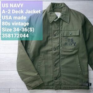 CENTRE MFG.CO.INC■極美品 80s vintage U.S NAVY A-2 DECK JACKET S 米軍実物 ステンシル デッキジャケット 86年 裏ボア オリーブグリーン