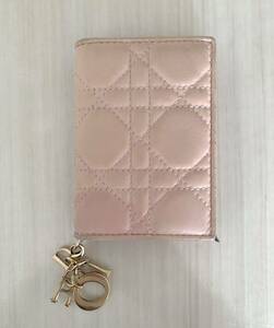 変色あり Dior ディオール　カナージュ カードケース 名刺入れ ピンク系 チャーム付き レディース　パスケース