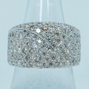 メンズ フラワーセッティング パヴェダイヤリング 【D3.36ct】K18WG 12.88g ♯15 ユニセックス ジュエリー WG K18 ダイヤ 鑑別書付