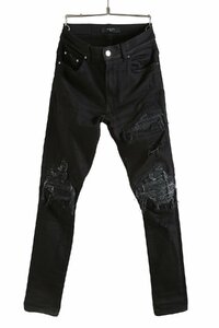 AMIRI アミリ / MX1 レザー 蛇腹 デニム パンツ クラッシュ加工 / size 28 (BLACK) 国内正規品