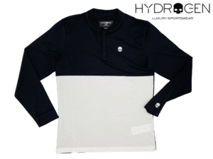 ハイドロゲン HYDROGEN G00003 スカル絵柄入り メンズ向け ブラックXホワイト 長袖 セラフィノ ゴルフ ポロシャツ M