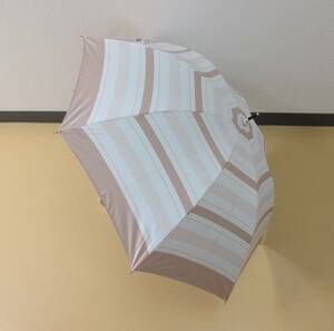 ( せ-A4-128 ）日傘 手開き式 UV99％ UPF50＋ピンクベージュ ホワイト 白 かわいい おしゃれ 全長約68.5cm 半径約44cm 中古