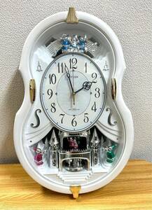 美品 シチズン CITIZEN 4MN495-N 電波時計 からくり時計 壁掛け時計 ホワイト 6曲搭載 電池式 動作品
