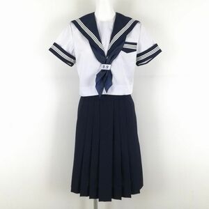 1円 セーラー服 スカート スカーフ 上下3点セット 夏物 白3本線 女子 学生服 大阪成蹊女子高校 白 制服 中古 ランクB NA1504