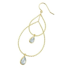 ピアス レディース 片耳ピアス ロングピアス イエローゴールドk18 18k アクアマリン ティアドロップ つゆ 涙 雫 フックピアス 18金