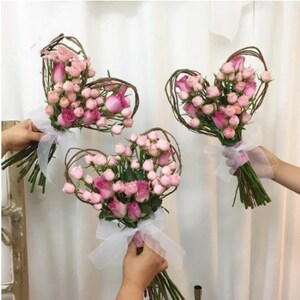 2 個愛の形ナチュラル籐 DIY 花の花輪材料の花の包装供給結婚式の装飾ホームデコレーション