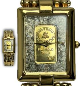 AZ-845 純金 24K 1g ELGIN エルジン インゴット 腕時計 FK-577-C999.9 FINE GOLD ダイヤ メンズ クォーツ 現状 金 ダイヤモンド ゴールド