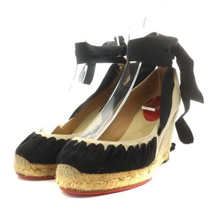 クリスチャンルブタン Christian louboutin パンプス ウエッジソール レースアップ 23.5cm アイボリー 黒 ブラック /AN11