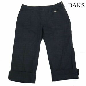 DAKS ダックス 春夏 シャドー チェック柄♪ ストレッチ クロップド パンツ スラックス Sz.42　レディース 黒 大きいサイズ　K3B00036_7#P