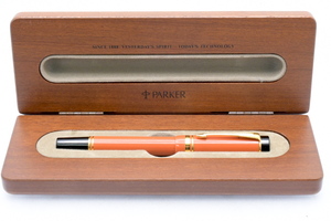 PARKER パーカー DUOFOLD デュオフォールド オレンジ 18K コンバーター 木箱入り 万年筆 ■24082