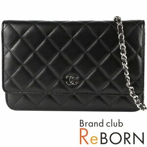 【良品 - 綺麗】シャネル/CHANEL　新型 マトラッセ チェーンウォレット　ラムスキン　ブラック×シルバー金具　AP0250　28番台