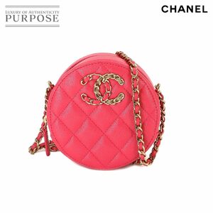 未使用 展示品 シャネル CHANEL 19 チェーン ショルダー バッグ キャビアスキン レザー ピンク ラウンド型 AP1805 ゴールド 金具 90220638