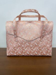 【美品】 和装小物 和装ハンドバッグ 桜花尽し紋 ピンク 刺繍 日本製 京都 和服 着物用