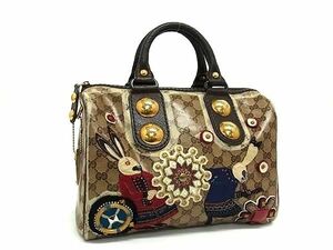 1円 GUCCI グッチ 207775 213048 バブーシュカ GG柄 ナイロンキャンバス×レザー ハンドバッグ トート 手提げかばん ブラウン系 BL0023