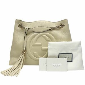 【即決】 グッチ GUCCI ソーホー インターロッキング GG チェーン ショルダー トート ハンド バッグ レザー ホワイト 系 536196 美品