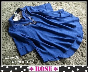 ◆Rose◇ほぼフリーサイズ・たっぷり広がるフレアデザイン♪5分袖のシャツチュニック/ロイヤルブルー