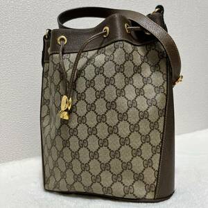 1円〜 GUCCI グッチ 巾着 ショルダーバッグ クロスボディ　オールドグッチ シェリーライン PVC レザー gg ggスプリーム　ブラウン