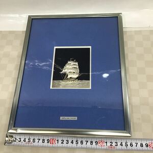 （宝）【同梱可】TAKEHIKO 関工芸 関 武比古 純銀 SILVER 帆船 工芸品　銀細エ　レリーフ　額　インテリア　銀製品　飾り　置物　