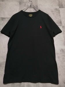 美品　ポロラルフローレ POLORALPHLAUREN 半袖Tシャツ　S クルーネック　丸首　ワンポイント ブラック 無地Tシャツ customslimfit OSAGARI