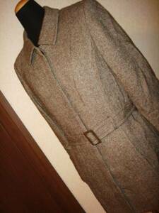 ■ ROPE ロぺ 日本製 ★ 良い素材 ベルト付き ブラウン 茶系 毛 ウール 絹レディース ツイード コート ジャケット ブレザー 9号 Mサイズ 38