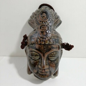 仏教美術 仏頭 菩薩 陶器製 壁掛け 15.5cm [オブジェ 焼物 陶人形]