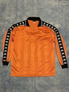 ビンテージ 80s 90s 日本製 kappa カッパ サッカー ユニフォーム 長袖シャツ オレンジ 袖ロゴライン キーパーシャツ puma アンブロ adidas 