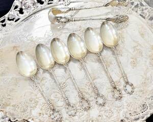 Alphonse Debain 透かしの純銀スプーントングセット 特級品/美彫/純銀950/フレンチアンティーク/1800年後期/希少