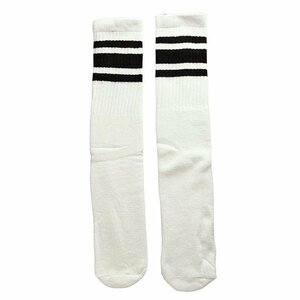 SkaterSocks (スケーターソックス) ロングソックス 靴下 男女兼用 Knee high White tube socks with Black stripes style 3 (25インチ)