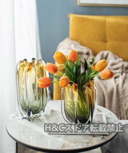 高級　現代風　花器　飾り物　瑠璃花瓶　琥珀色　グラデーション　生け花　高品質　きれい