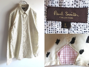 最高級ライン Paul Smith COLLECTION ポールスミスコレクション アニマル柄風 ペイントドット柄 シャツ L ライトベージュ ネコポス対応