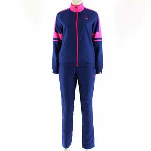 プーマ レディース ウーブントラックスーツ USサイズS ブルー/ピンク スタンドカラージャケット＆パンツ ナイロン　上下　セット