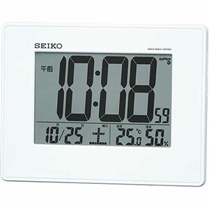 セイコー クロック 目覚まし時計 電波 デジタル 掛置兼用 カレンダー 温度 湿度 表示 大型画面 白 パール SQ770W SEIK(中古品)　(shin