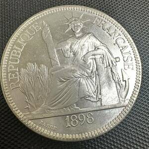 極美品　古銭　アメリカ　大型コイン　硬貨 自由の女神　仏領インド支那 A29 大型銀貨　1898年　リバティ　貿易銀