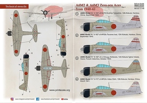 プリントスケール 72-426 1/72 三菱 A6M2/A6M3 零式艦上戦闘機 エース Part１