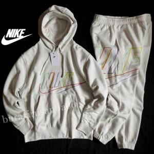 メンズ 2XL ◆未使用 NIKE ナイキ スウェット 裏フリース 上下 カラフルロゴ刺繍 プルオーバー フーディー パーカー パンツ セットアップ