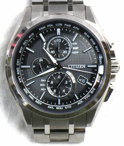 15●【現状品・送料250円】CITIZEN/シチズン アテッサ H804-T018696 メンズ腕時計 チタン ソーラー電波 ブラック/黒●382xN2/2b*