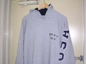 90s ダナキャラン DKNY petite USA 袖プリント パーカー S グレー vintage old