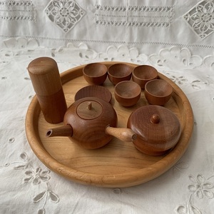  木製ミニチュア お茶セット ドールハウス 手作り小さなお茶道具 アンティーク　コレクション　急須　お椀　日本製