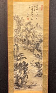 【中国掛軸】雲石在銘「水墨山水図」絹本　検)南画/文人画墨蹟/書画/掛け軸/中国/山水/日本画/花鳥/仏画/風景/茶掛け/水墨/書法/マクリ